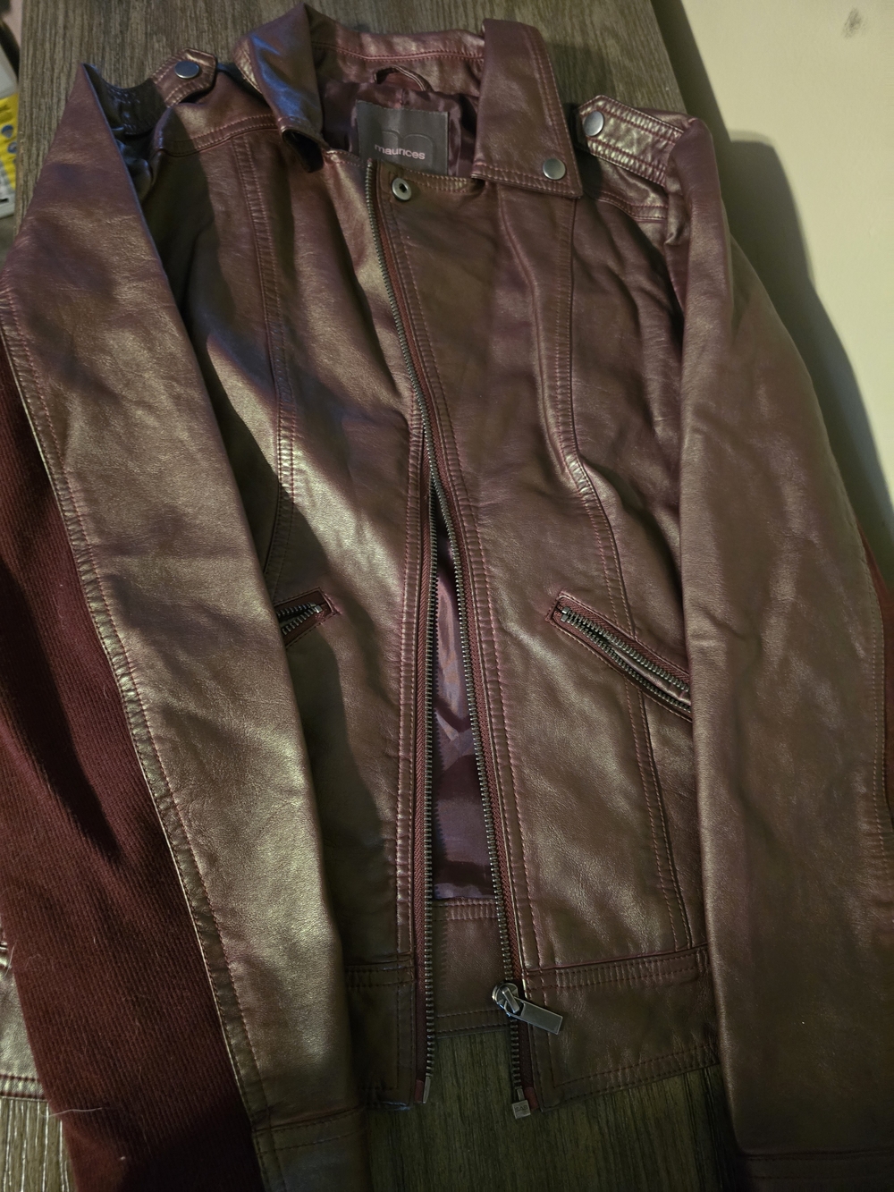 Maurices Burgundy Faux Leather Moto Jacket